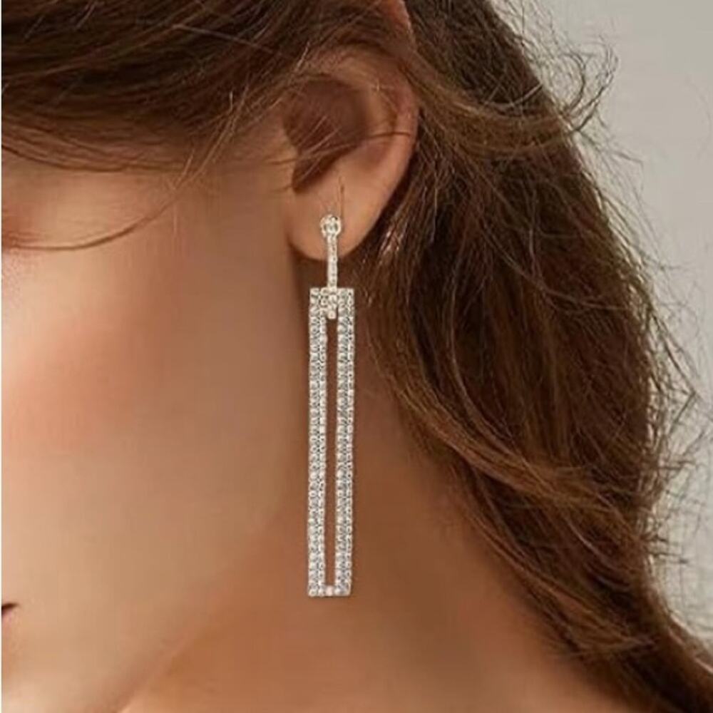 Silver Rhinestone Drop Earrings - Picture 2 of 2